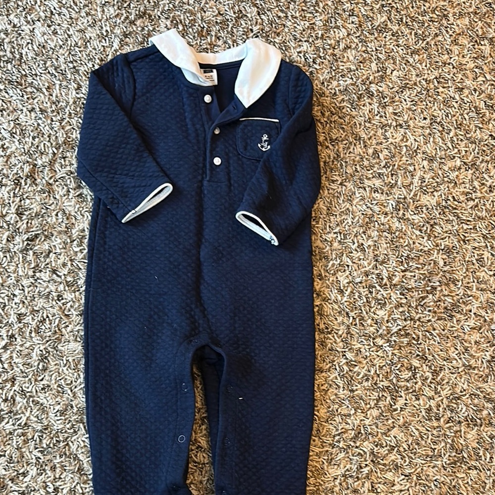 Janie and Jack Navy Blue Kids One Piece with White Collar size 6-12 mos.